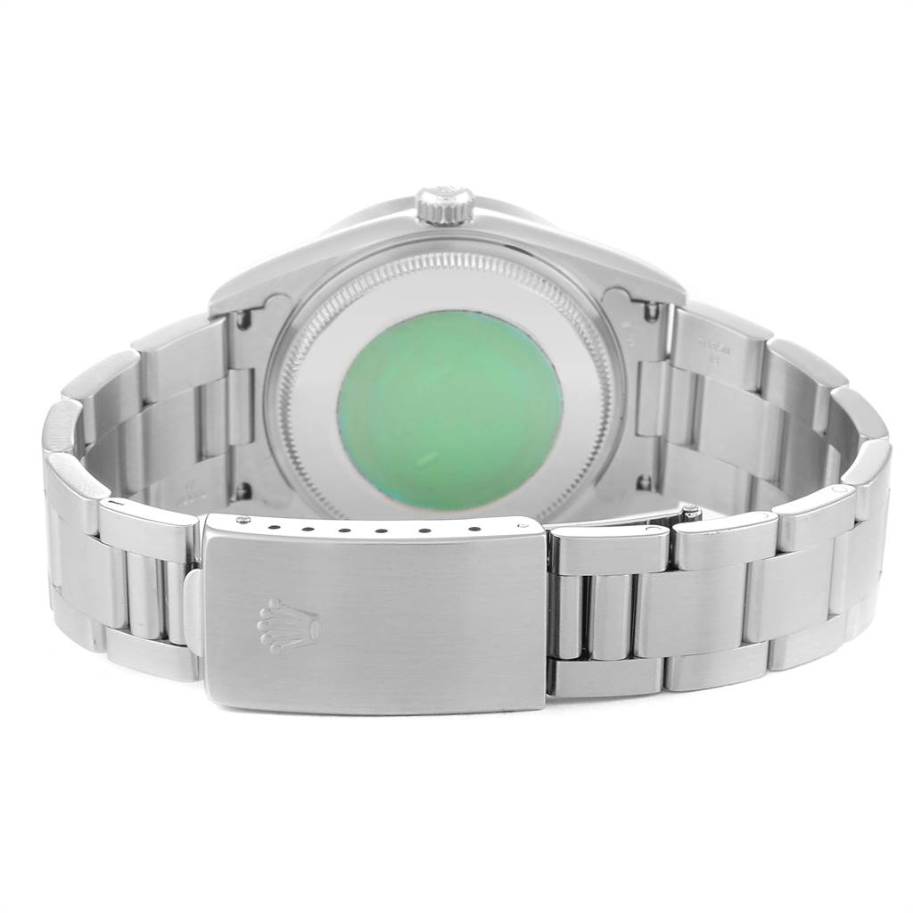 This image shows the back case and bracelet of the Rolex Air-King 14010 Men's Stainless Steel Black Dial 14010 Men's Stainless Steel Black Dial watch from a rear angle.