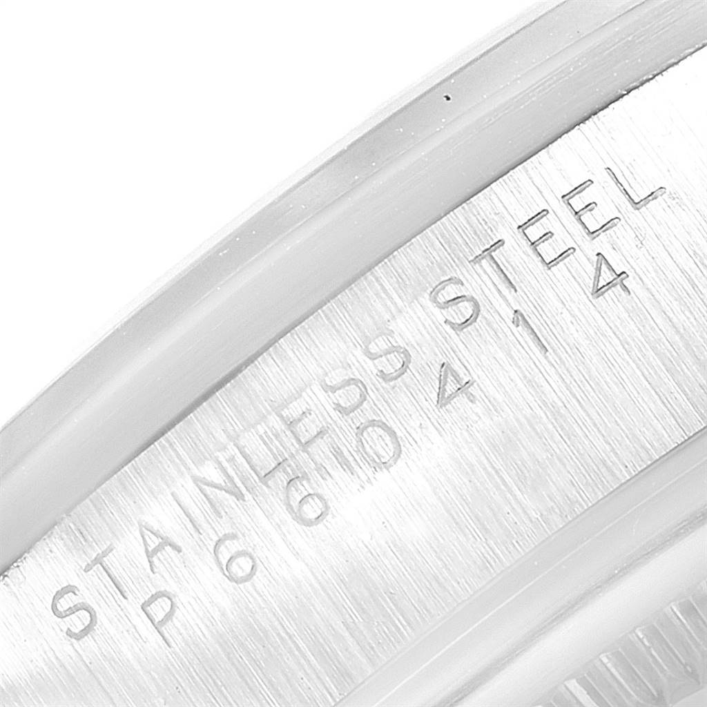 The image shows a close-up of the stainless steel marking inside the bezel of the Rolex Air-King 14000 Men's Stainless Steel Blue Dial 14000 Men's Stainless Steel Blue Dial watch.