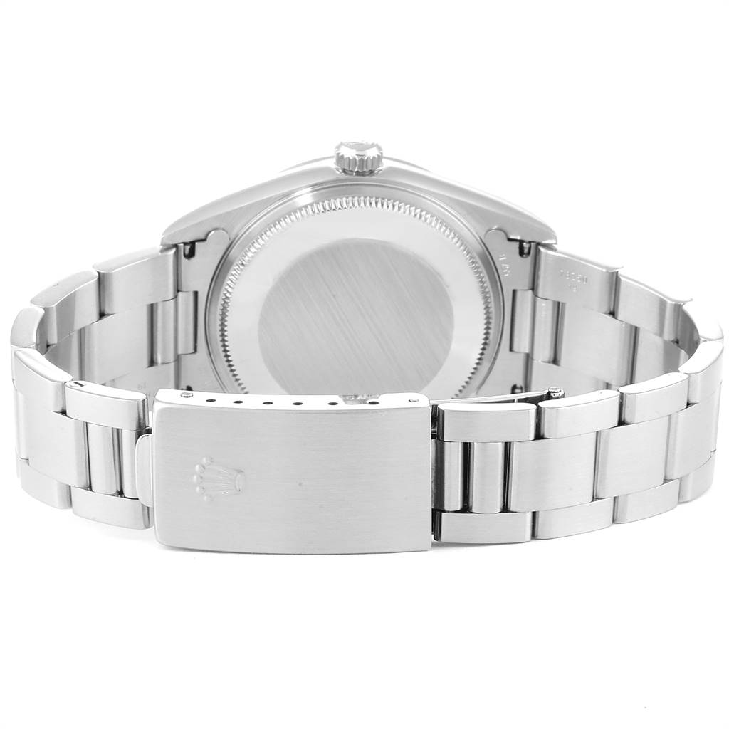 The image shows the back view of the Rolex Air-King 14000 Men's Stainless Steel Silver Dial 14000 Men's Stainless Steel Silver Dial watch, highlighting its case back and metal bracelet with clasp.
