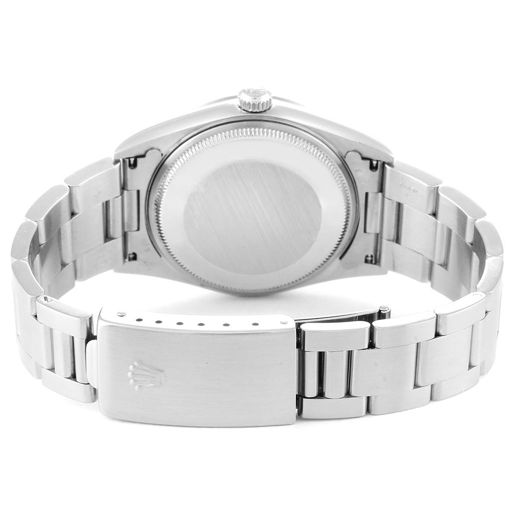 The image shows the open clasp and case back of a Rolex Air-King 14000 Men's Stainless Steel Silver Dial 14000 Men's Stainless Steel Silver Dial watch from a rear angle.