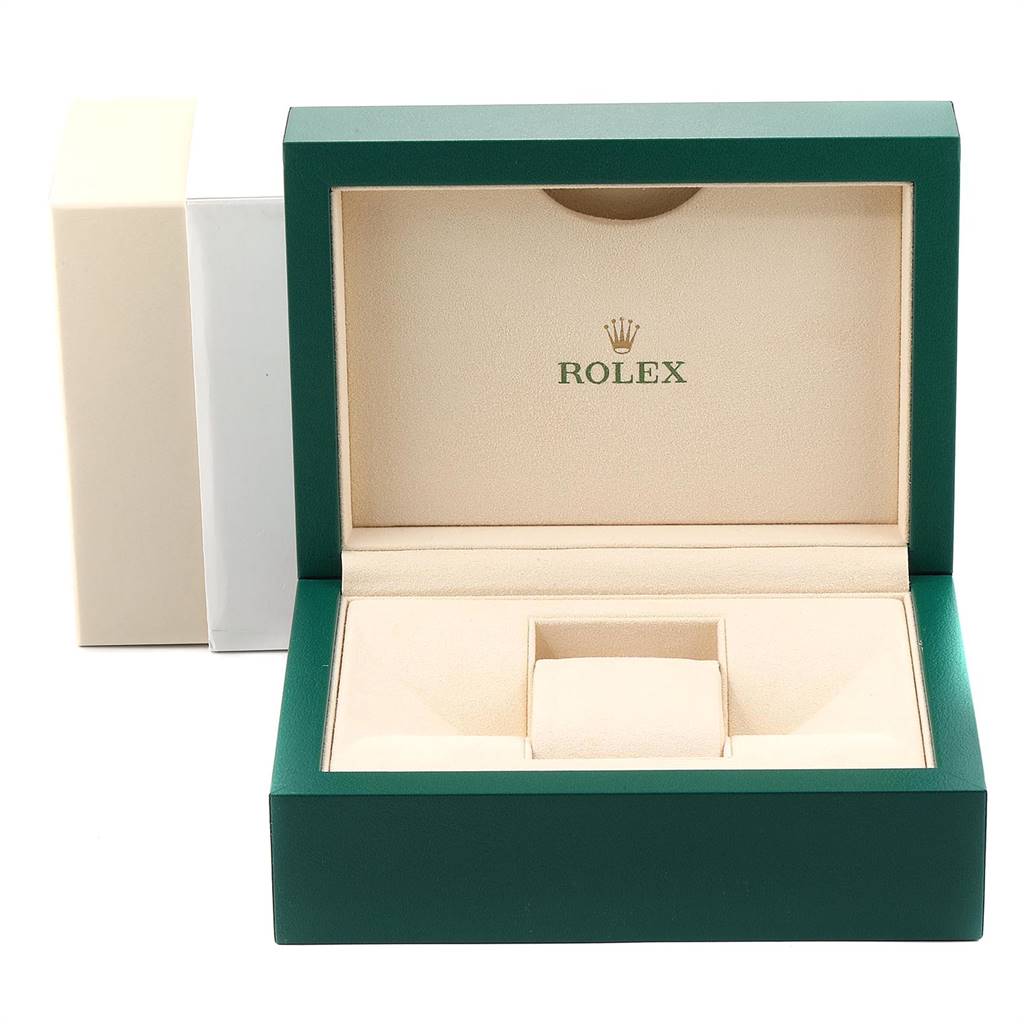 The image shows an open Rolex watch box at an angle, designed for the Air-King model, revealing its luxurious interior.