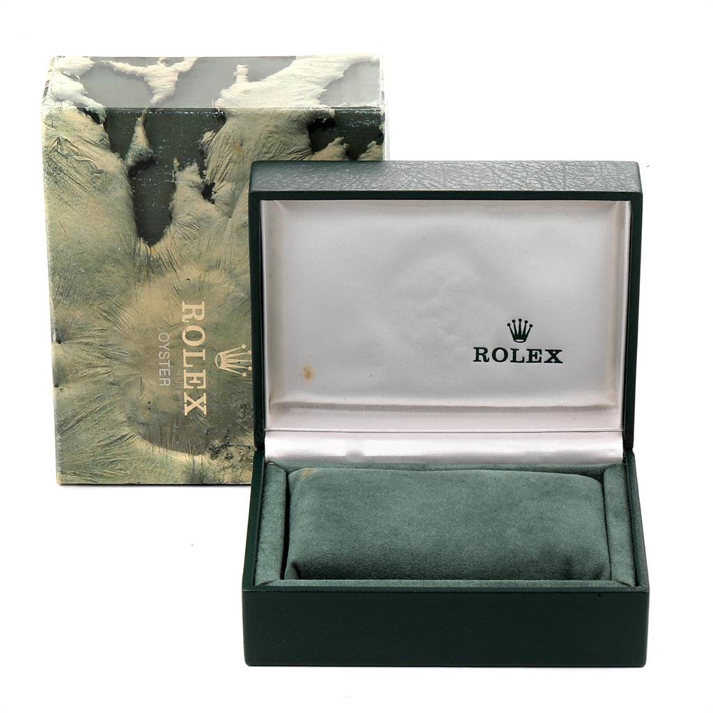 The image shows an open Rolex Air-King 14010 Men's Stainless Steel Grey Dial 14010 Men's Stainless Steel Grey Dial watch box and its outer packaging.