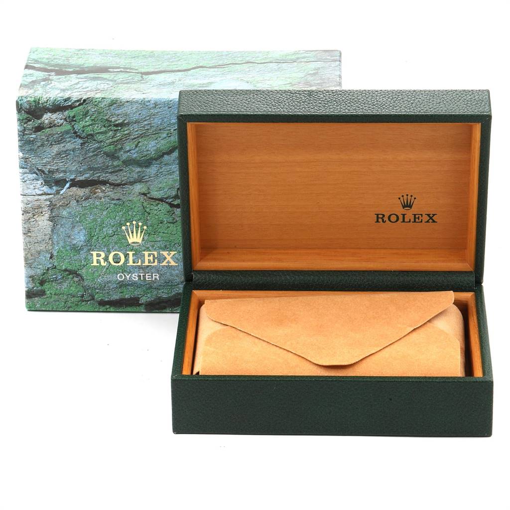 The image shows an open display box and its outer sleeve for the Rolex Air-King 14000 Men's Stainless Steel Silver Dial 14000 Men's Stainless Steel Silver Dial watch model, featuring the Rolex logo.