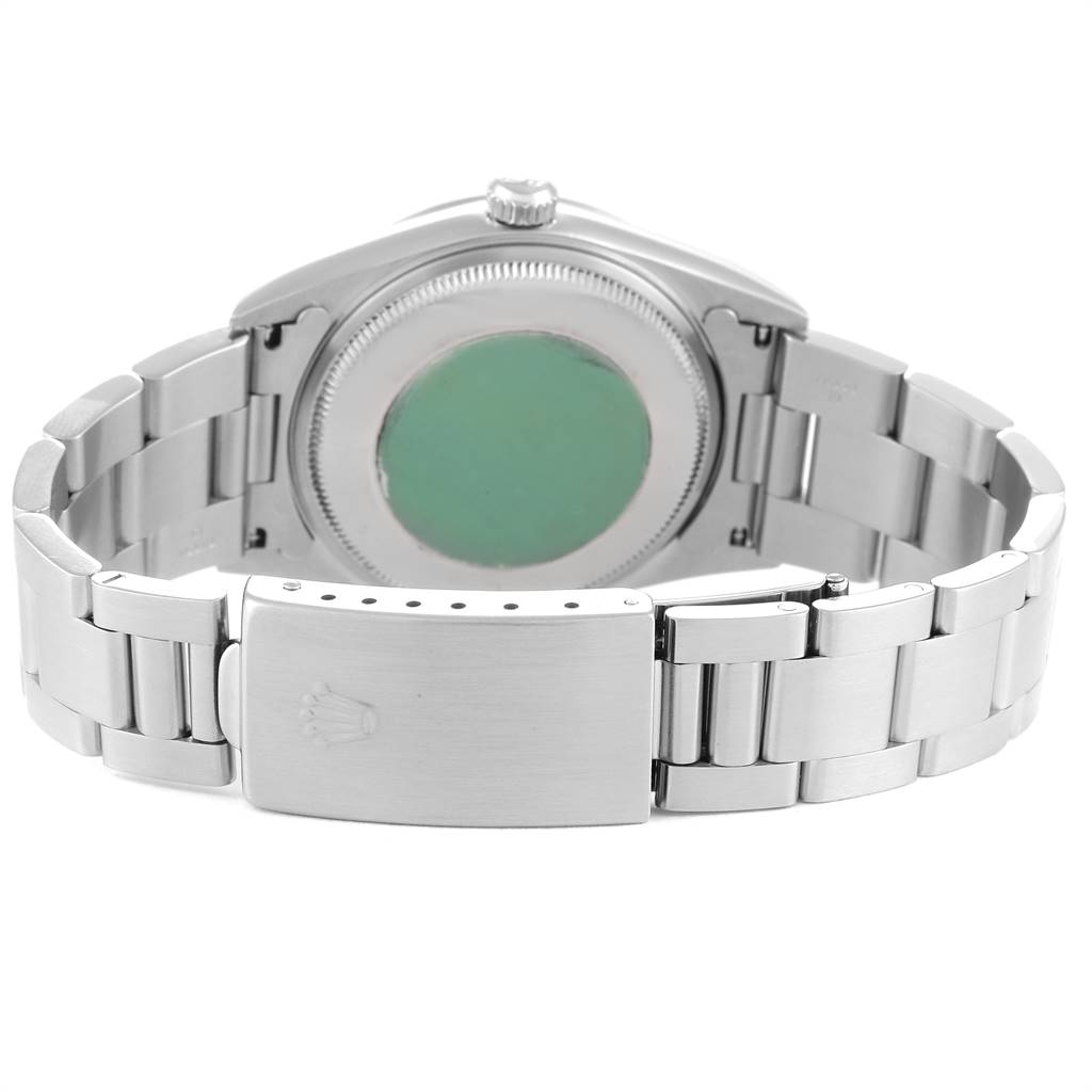 The image displays the backside of the Rolex Air-King 14000 Men's Stainless Steel Silver Dial 14000 Men's Stainless Steel Silver Dial, showing its case back and bracelet with clasp.