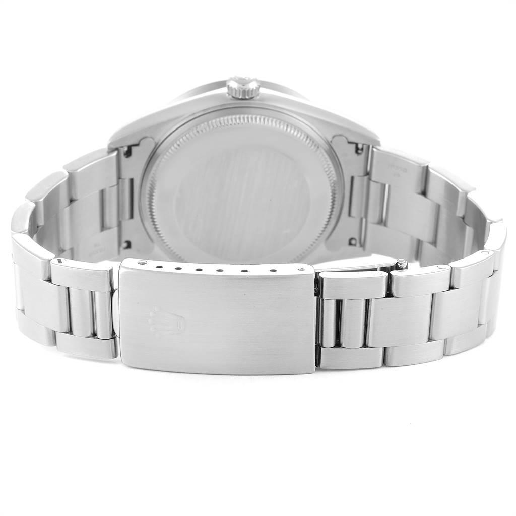 This image shows the back and bracelet of a Rolex Air-King 14010 Men's Stainless Steel Black Dial 14010 Men's Stainless Steel Black Dial watch, highlighting the clasp and case back.