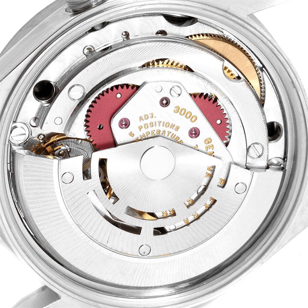 The image shows the internal components and movement mechanism of the Rolex Air-King 14010 Men's Stainless Steel Black Dial 14010 Men's Stainless Steel Black Dial watch from a rear angle.