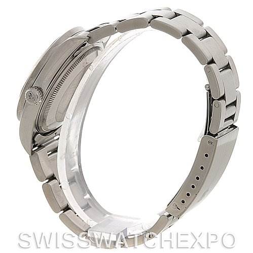 This image shows the side profile and bracelet of the Rolex Air-King 14010 Men's Stainless Steel Blue Dial 14010 Men's Stainless Steel Blue Dial watch, highlighting the case, crown, and bracelet links.