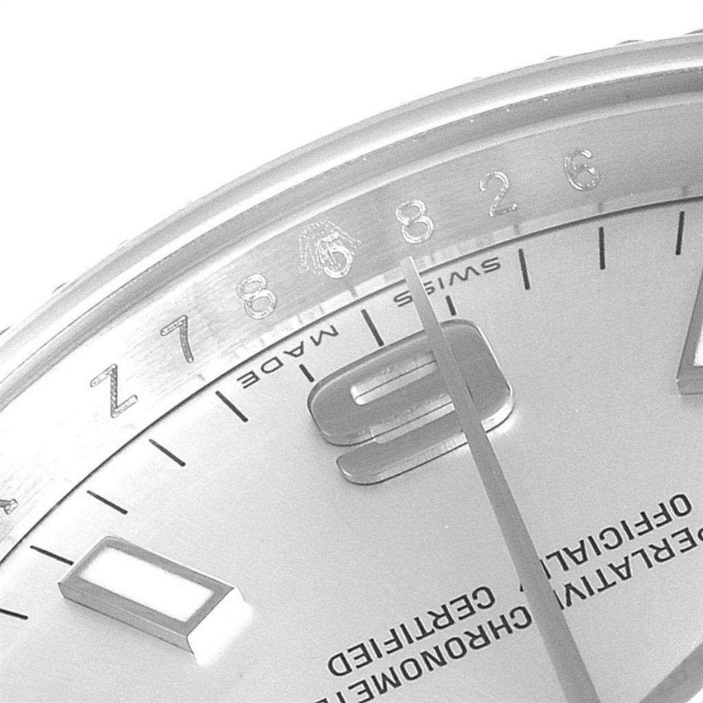 This image shows the dial of a Rolex Air-King 114234 Men's Stainless Steel Silver Dial 114234 Men's Stainless Steel Silver Dial watch, focusing on the 7 to 9-hour markers and the second hand.