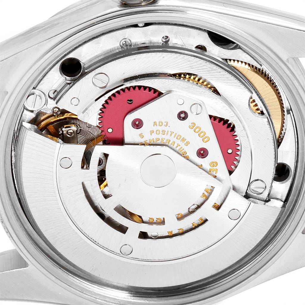 This image shows the inner mechanical movement of the Rolex Air-King 14000 Men's Stainless Steel Black Dial 14000 Men's Stainless Steel Black Dial watch, highlighting gears and the rotor.