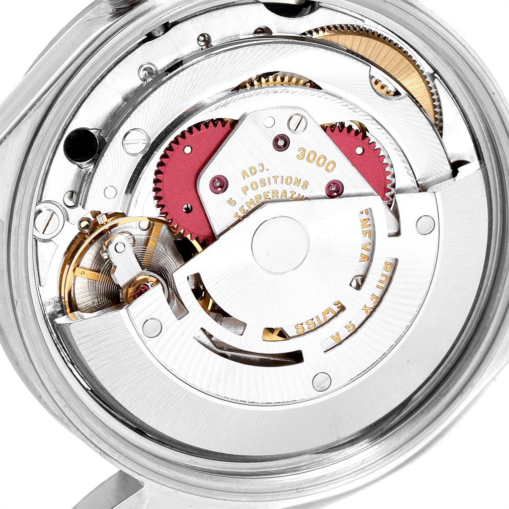 The image shows an angled close-up view of the movement mechanism of a Rolex Air-King 14000 Men's Stainless Steel Black Dial 14000 Men's Stainless Steel Black Dial watch.