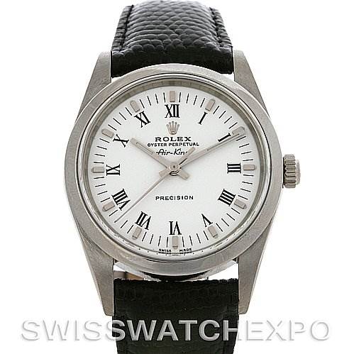 The image shows the front-facing dial, bezel, crown, and part of the strap of a Rolex Air-King 14000 Men's Stainless Steel White Dial 14000 Men's Stainless Steel White Dial watch.