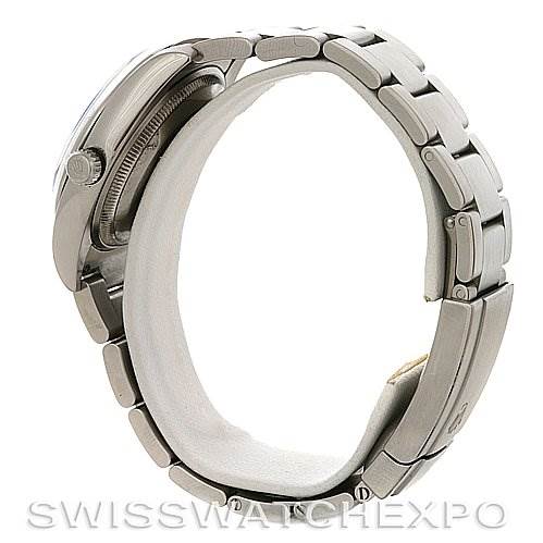 The image shows a side profile of the Rolex Air-King 114200 Men's Stainless Steel White Dial 114200 Men's Stainless Steel White Dial watch, highlighting the bracelet and case.