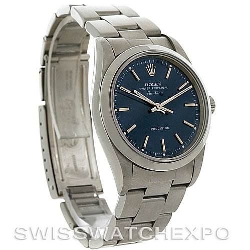 The image shows a Rolex Air-King 14000M Men's Stainless Steel Blue Dial 14000M Men's Stainless Steel Blue Dial watch with a stainless steel bracelet and blue dial, viewed from a front-side angle.