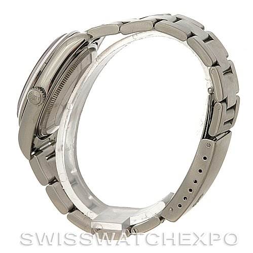 The image shows a side view of a Rolex Air-King 14000M Men's Stainless Steel Blue Dial 14000M Men's Stainless Steel Blue Dial watch, focusing on its bracelet and case.