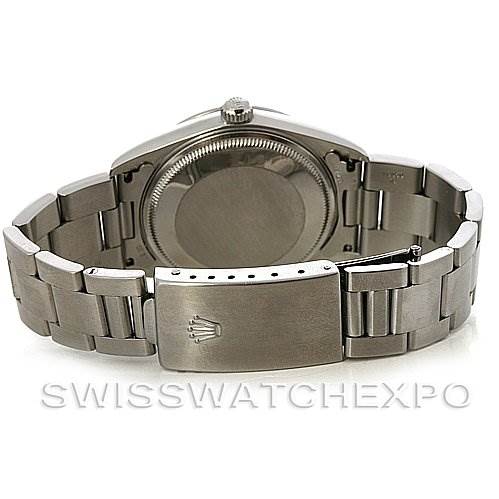 The image shows the back view of a Rolex Air-King 14000M Men's Stainless Steel Blue Dial 14000M Men's Stainless Steel Blue Dial watch, featuring its case back, bracelet, and clasp.