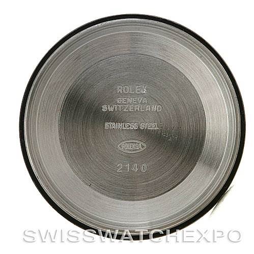 The image shows the inside case back of a Rolex Air-King 14000M Men's Stainless Steel Blue Dial 14000M Men's Stainless Steel Blue Dial watch displaying the Rolex branding and model information.