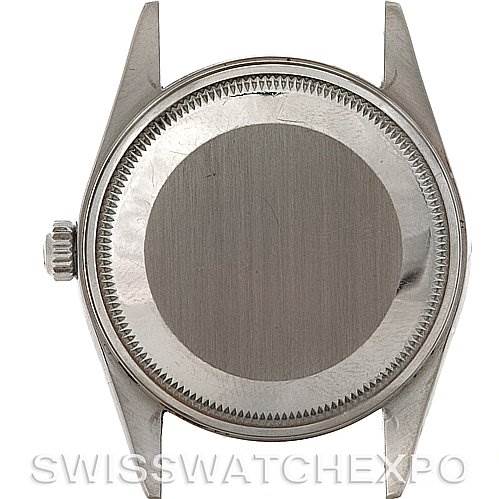 This image shows the back case of a Rolex Air-King 14010 Men's Stainless Steel Blue Dial 14010 Men's Stainless Steel Blue Dial watch, viewed from a direct overhead angle.
