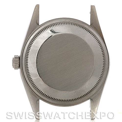 This image shows the back case of a Rolex Air-King 14000 Men's Stainless Steel Black Dial 14000 Men's Stainless Steel Black Dial watch, viewed from a straight-on angle.