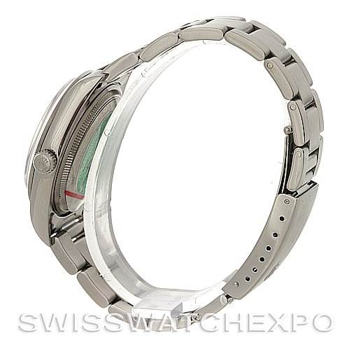 The image shows the side profile and bracelet of a Rolex Air-King 14000M Men's Stainless Steel Silver Dial 14000M Men's Stainless Steel Silver Dial watch with a focus on the clasp and links.