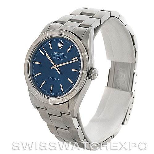 Rolex Oyster Perpetual Air King Watch Blue Index Dial Engine Turned Bezel 14010 SwissWatchExpo