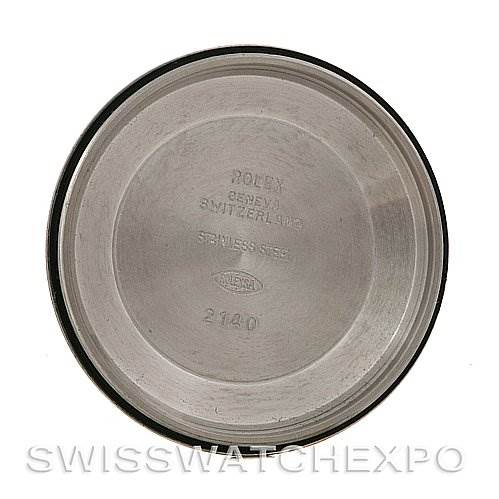 This image shows the inside of the case back for a Rolex Air-King 14010 Men's Stainless Steel Blue Dial 14010 Men's Stainless Steel Blue Dial watch, viewed from a top-down angle.