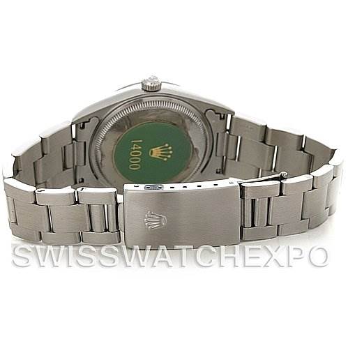 This image shows the back view of a Rolex Air-King 14000 Men's Stainless Steel Blue Dial 14000 Men's Stainless Steel Blue Dial watch, highlighting the case back and bracelet clasp.