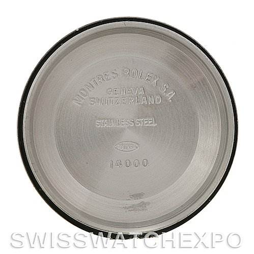 This image shows the inside of the case back for a Rolex Air-King 14000 Men's Stainless Steel Blue Dial 14000 Men's Stainless Steel Blue Dial watch.