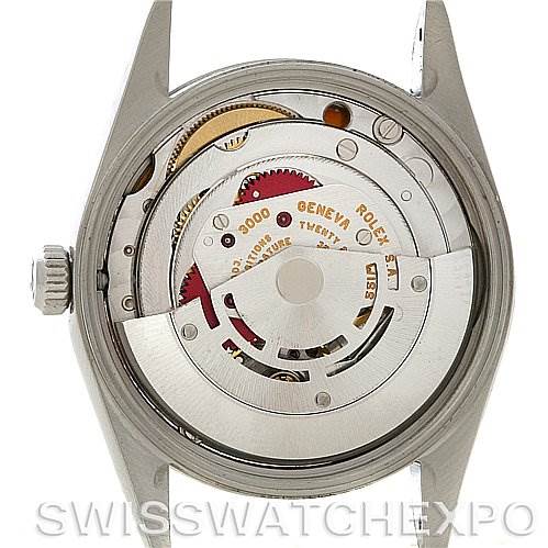 The image shows the inner mechanism and caseback of a Rolex Air-King 14000 Men's Stainless Steel Blue Dial 14000 Men's Stainless Steel Blue Dial watch from a rear angle.