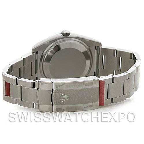 The image shows the back side and the bracelet clasp of a Rolex Air-King 114200SASO Men's Stainless Steel Silver Dial 114200SASO Men's Stainless Steel Silver Dial watch.