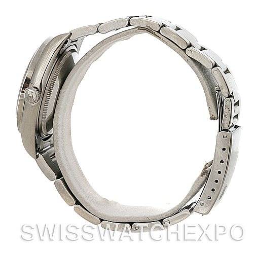 The image shows a Rolex Air-King 14010 Men's Stainless Steel Black Dial 14010 Men's Stainless Steel Black Dial watch from the side profile, highlighting the bracelet and case.