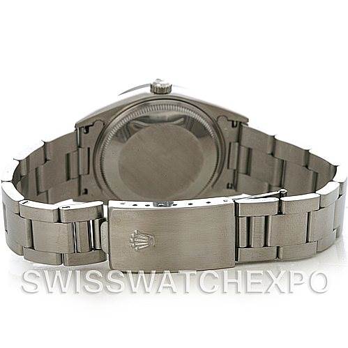 The image shows the back and clasp of a Rolex Air-King 14010 Men's Stainless Steel Black Dial 14010 Men's Stainless Steel Black Dial watch from a rear angle.