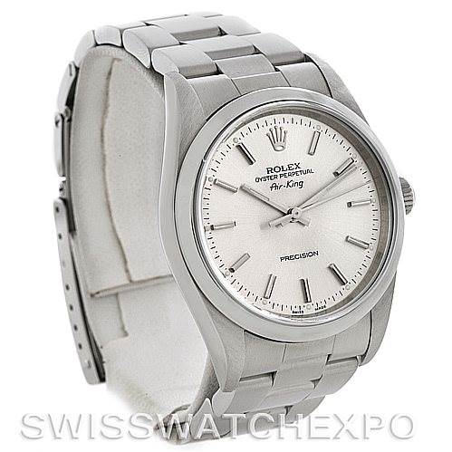 The image shows a Rolex Air-King 14000 M Men's Stainless Steel Silver Dial 14000 M Men's Stainless Steel Silver Dial watch at a 3/4 angle, displaying the face, bezel, and part of the bracelet.