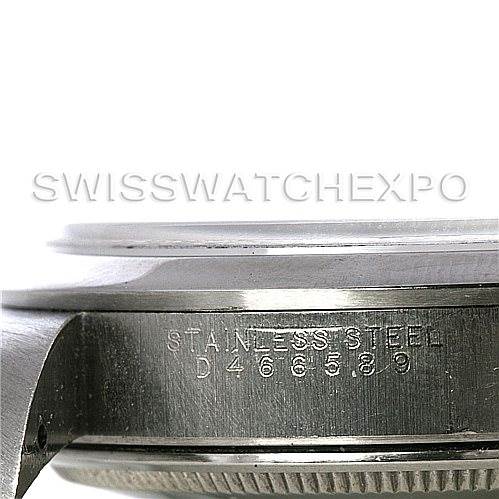 This image shows the side of the Rolex Air-King 14000 M Men's Stainless Steel Silver Dial 14000 M Men's Stainless Steel Silver Dial watch case, highlighting the stainless steel material and serial number engraving.