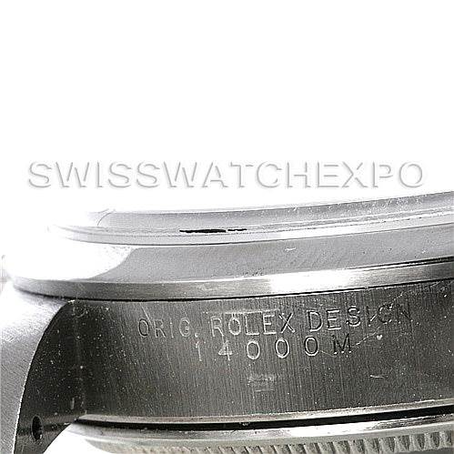 This image shows a close-up of the case side of a Rolex Air-King 14000 M Men's Stainless Steel Silver Dial 14000 M Men's Stainless Steel Silver Dial watch, displaying the model number and "Orig. Rolex Design" inscription.