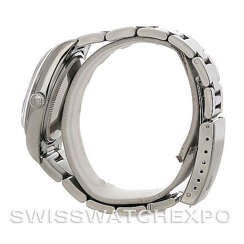 The image shows a side view of a Rolex Air-King 14000 Men's Stainless Steel Black Dial 14000 Men's Stainless Steel Black Dial watch, highlighting the crown, case, and bracelet.