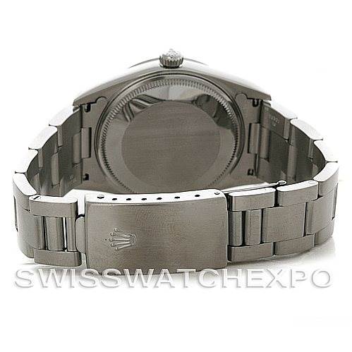 The image shows the backside of the Rolex Air-King 14000 Men's Stainless Steel Black Dial 14000 Men's Stainless Steel Black Dial watch, highlighting the metal bracelet and clasp.