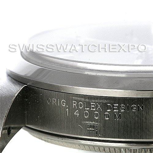 This image shows a side view of the Rolex Air-King 14000 Men's Stainless Steel Black Dial 14000 Men's Stainless Steel Black Dial watch case, highlighting the edge of the bezel and engraved design information.