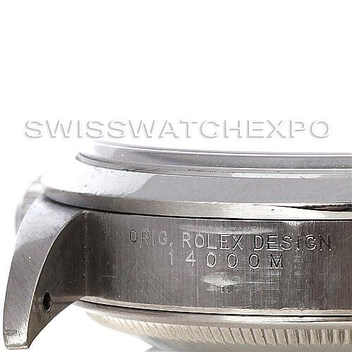 This image shows a close-up of the side of a Rolex Air-King 14000 Men's Stainless Steel Black Dial 14000 Men's Stainless Steel Black Dial watch case, focusing on the model number and "ORIG. ROLEX DESIGN."