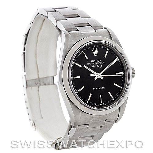 The image shows a Rolex Air-King 14000 Men's Stainless Steel Black Dial 14000 Men's Stainless Steel Black Dial watch at a slight angle, displaying its face, bezel, and bracelet.