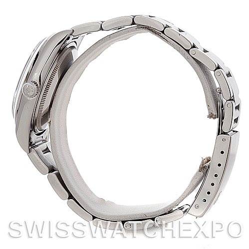 The image shows a side view of the Rolex Air-King 14000 Men's Stainless Steel Black Dial 14000 Men's Stainless Steel Black Dial watch, highlighting the case, bracelet, and clasp.