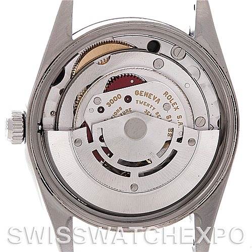 This image shows the back view of the Rolex Air-King 14000 Men's Stainless Steel Black Dial 14000 Men's Stainless Steel Black Dial watch, displaying its internal movement and mechanism.