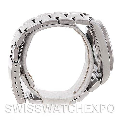 The image shows a side view of a Rolex Air-King 14010 Men's Stainless Steel White Dial 14010 Men's Stainless Steel White Dial watch, highlighting its bracelet and clasp.