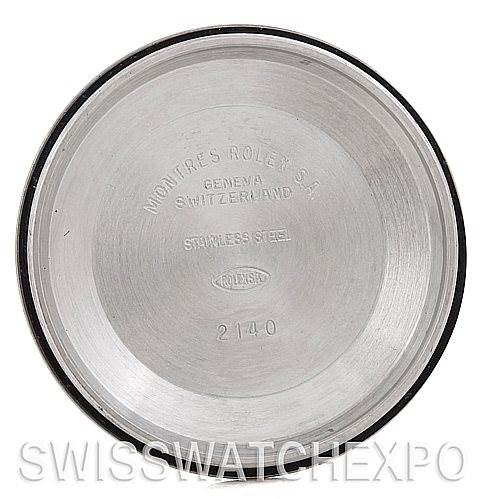 The image shows the inside case back of a Rolex Air-King 14010 Men's Stainless Steel White Dial 14010 Men's Stainless Steel White Dial watch, showcasing the Rolex branding and model information.