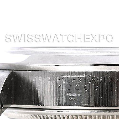 This image shows the side view of the Rolex Air-King 14000 Men's Stainless Steel Black Dial 14000 Men's Stainless Steel Black Dial watch case, particularly focusing on the engraved serial number.