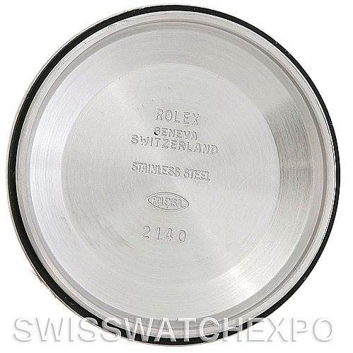 This image shows the inside of the case back of a Rolex Air-King 14000 Men's Stainless Steel Black Dial 14000 Men's Stainless Steel Black Dial, displaying the engraving and stainless steel material.