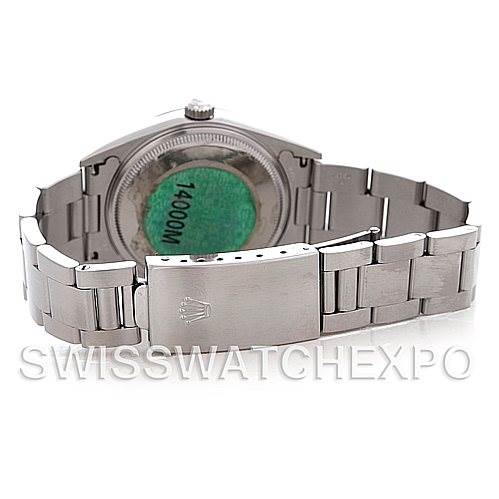 This image shows the back view of the Rolex Air-King 14000 Men's Stainless Steel Black Dial 14000 Men's Stainless Steel Black Dial watch, highlighting the case back and bracelet.