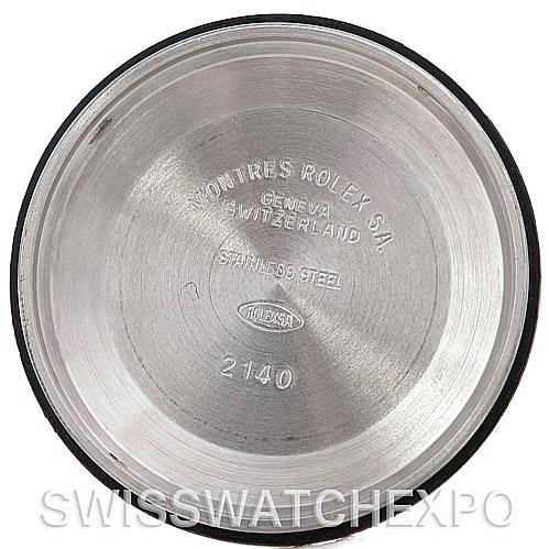 This image shows the inside of the stainless steel case back of a Rolex Air-King 14000 Men's Stainless Steel Silver Dial 14000 Men's Stainless Steel Silver Dial watch.