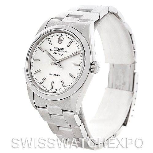 The image shows a Rolex Air-King 14000 Men's Stainless Steel Silver Dial 14000 Men's Stainless Steel Silver Dial watch at a slight angle, highlighting the dial, crown, and part of the bracelet.