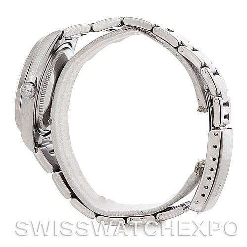 The image shows a side view of the Rolex Air-King 14010 Men's Stainless Steel Black Dial 14010 Men's Stainless Steel Black Dial watch, highlighting the band, clasp, and side profile of the case.