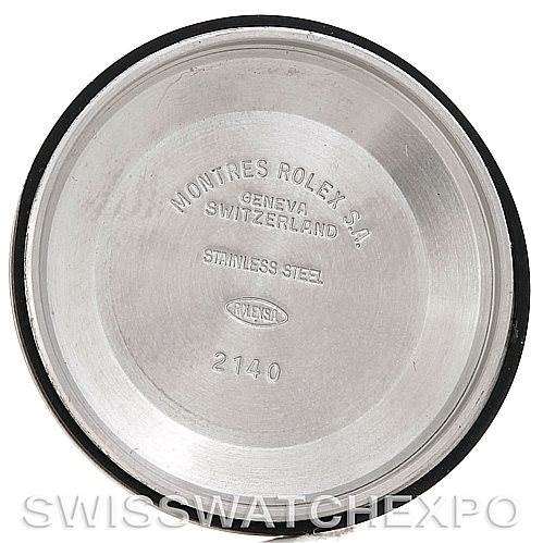 This image shows the underside of the case back of a Rolex Air-King 14010 Men's Stainless Steel White Dial 14010 Men's Stainless Steel White Dial watch.